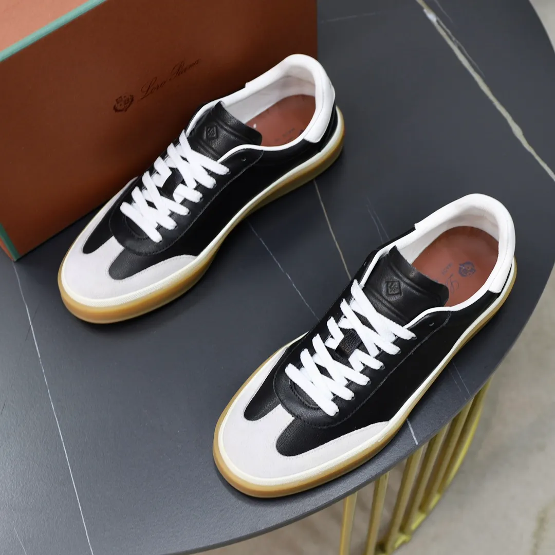 Men's Men's Shoes💰540💰••New Products•• LoroPian*_Noyo-Pianya New men's casual moral training sneakers, LP lace-up casual shoes!  Made of original imported soft cowhide and suede fabric, it highlights the sporty style. The heel is decorated with logo embossing and the original molding. The raw rubber translucent sole combined with the color welt adds a sense of modernity to the shoe. The shoe is overall refreshing and easy to match with style. It has a full cowhide lining for the feet. The original box packaging at the counter comes with wooden balls and a dust bag! Size: 38-44 (.45 customized)